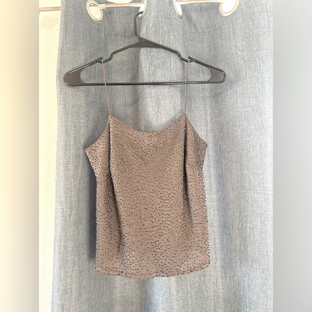 Ann Taylor Beaded Party top. sleeveless Dark‎ metallic grey Size 2